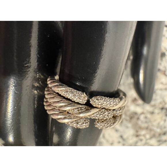 David Yurman Willow Diamond 925 Sterling Silver 3 Row Wide Band Ring Sz 7.5 - Picture 6 of 16